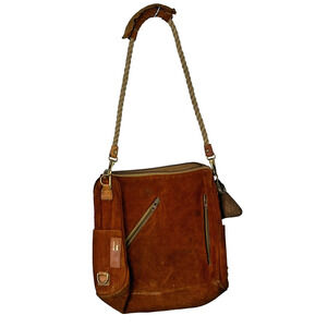 Hartmann Luggage Nautical Rope Brown Suede Leather Bag Crossbody Large Vintage